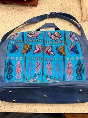 #25 Hand-Beaded Turquoise Leather Accent Backpack